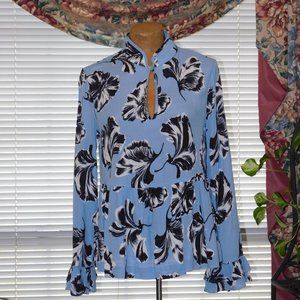 NWT $68 Sky Blue Floral L/S Blouse CATHERINE MALANDRINO XS 2 4